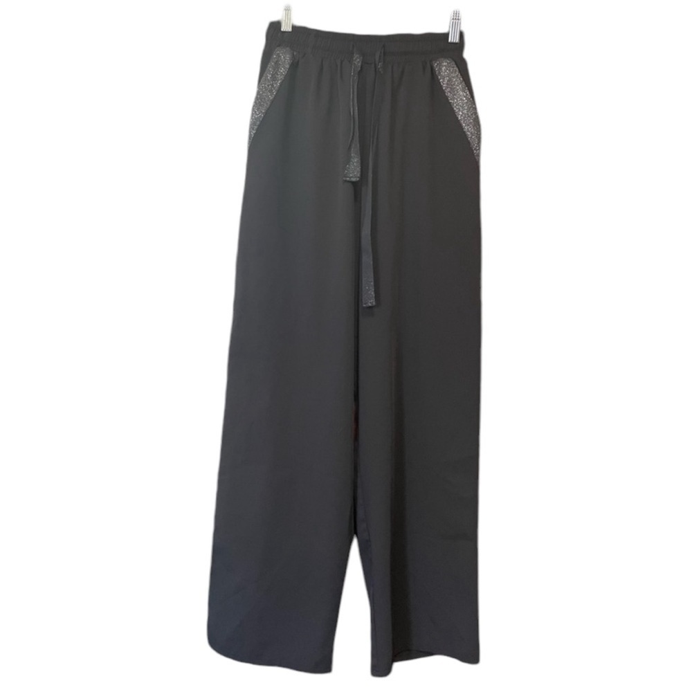 Foravi Black Pull‎ on Wide Leg Drawstring Pants Size S